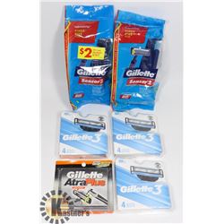LOT OF GILLETTE RAZORS AND RAZOR 3 CARTRIDGES.