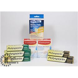 LOT OF POLYSPORIN, BANDAIDS AND BLISTER PACKS.