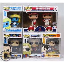 LOT OF 6 ASSORTED FUNKO POP VINYL FIGURES.