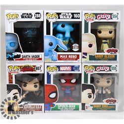 LOT OF 6 ASSORTED FUNKO POP VINYL FIGURES.