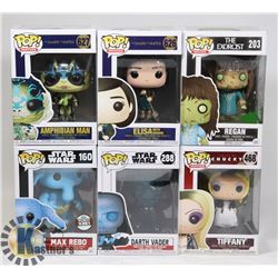 LOT OF 6 ASSORTED FUNKO POP VINYL FIGURES.