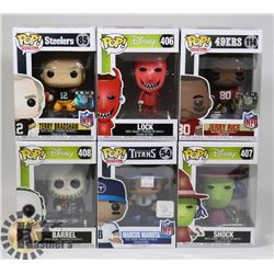 LOT OF 6 ASSORTED FUNKO POP VINYL FIGURES.