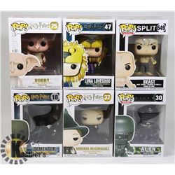 LOT OF 6 ASSORTED FUNKO POP VINYL FIGURES.