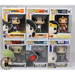 LOT OF 6 ASSORTED FUNKO POP VINYL FIGURES.