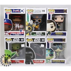 LOT OF 6 ASSORTED FUNKO POP VINYL FIGURES.