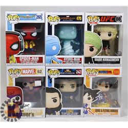 LOT OF 6 ASSORTED FUNKO POP VINYL FIGURES.