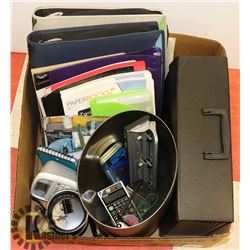 LARGE BOX OF OFFICE SUPPLIES & LOTS OF