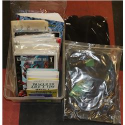 TOTE OF COMICS, MAGAZINES AND COLLECTIBLES.