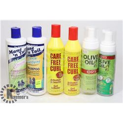 LOT OF SHAMPOO, CONDITIONER AND MOUSSE.
