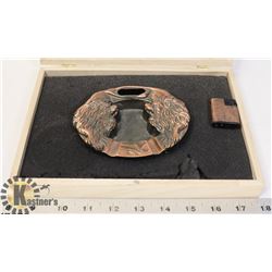 BRASS TONED ASHTRAY AND LIGHTER