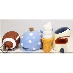 LOT OF 4 MISCELLANEOUS COIN BANKS: