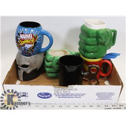 LOT OF SUPERHERO MUGS AND A WIND-UP MUG