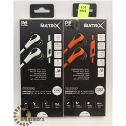 LOT OF 2 MATRIX EARPHONES WITH MIC & ON/OFF BUTTON