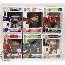 LOT OF 6 ASSORTED FUNKO POP VINYL FIGURES.