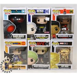 LOT OF 6 ASSORTED FUNKO POP VINYL FIGURES.