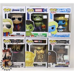 LOT OF 6 ASSORTED FUNKO POP VINYL FIGURES.