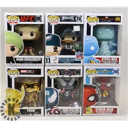 LOT OF 6 ASSORTED FUNKO POP VINYL FIGURES.