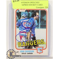 JOHN DAVIDSON OPEECHEE AUTOGRAPHED HOCKEY CARD.