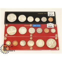 LOT OF 3 CANADA COIN SETS 1961, 1967. 1960.