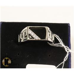 MEN'S STERLING SILVER CUBIC ZIRCONIA BLACK ENAMEL