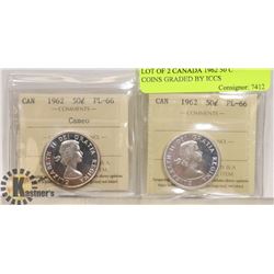 LOT OF 2 CANADA 1962 50 CENT COINS GRADED BY ICCS