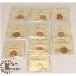 LOT OF 10 ASSORTED YEAR PENNIES ICCS GRADED