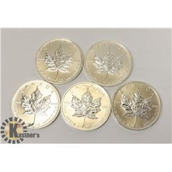 LOT OF 5 CANADIAN 2011 FINE SILVER .9999 $5 COIN.