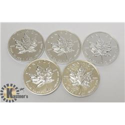 LOT OF 5 CANADIAN 1993 FINE SILVER .9999 $5 COIN.
