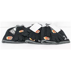 3 NEW CALGARY FLAMES TOQUE & MITTS SETS.
