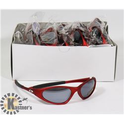 BOX OF RED OAKLEY STYLED SUNGLASSES