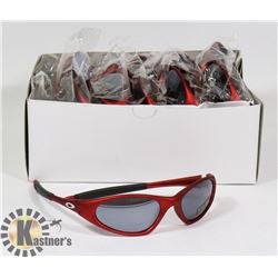 BOX OF RED OAKLEY STYLED SUNGLASSES