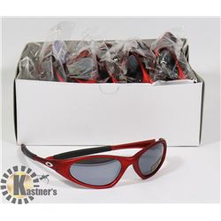 BOX OF RED OAKLEY STYLED SUNGLASSES