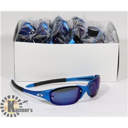 BOX OF METALLIC BLUE OAKLEY STYLE SUNGLASSES