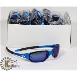 BOX OF METALLIC BLUE OAKLEY STYLE SUNGLASSES