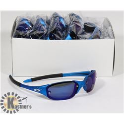 BOX OF METALLIC BLUE OAKLEY STYLE SUNGLASSES
