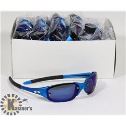 BOX OF METALLIC BLUE OAKLEY STYLE SUNGLASSES