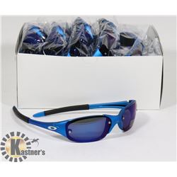 BOX OF METALLIC BLUE OAKLEY STYLE SUNGLASSES