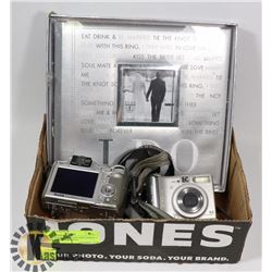 FLAT WITH ASSORTED INCLUDING 2 CAMERAS AND PHOTO