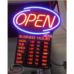 BAILIFF SEIZURE: NEON "OPEN" SIGN W/ HOURS OF