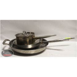 LOT OF 2 STAINLESS STEEL FRYING PANS SOLD W/