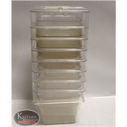 LOT OF 9 - 1/6 SIZE POLYCARB INSERTS W/ 1 LID
