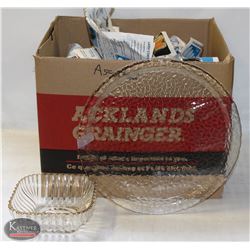 BOX W/ GLASS SERVING PLATES & WINE GLASSES