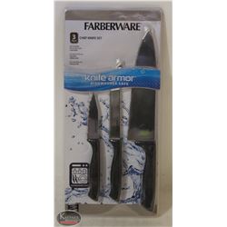 NEW 3PC KNIFE ARMOR FARBERWARE CHEF KNIFE SET