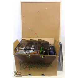 BOX OF ASSORTED OFFICE SUPPLIES INCL: STORAGE,