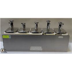 STAINLESS STEEL 5 COMPARTMENT PUMP STYLE CONDIMENT