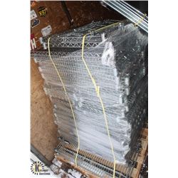 PALLET OF CHROME WIRE STORAGE RACK PARTS.