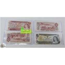 LOT OF THREE 1974 CANADIAN $2 BILLS & ONE 1973