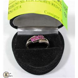 STERLING SILVER LADIES RED CZ RING SIZE 8.