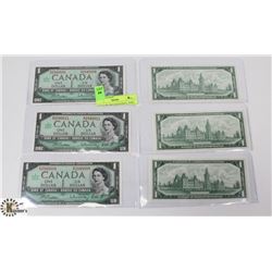 LOT OF SIX 1967 CENTENNIAL SERIES $1.00 BILLS,