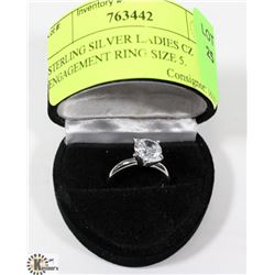 STERLING SILVER LADIES CZ ENGAGEMENT RING SIZE 5.